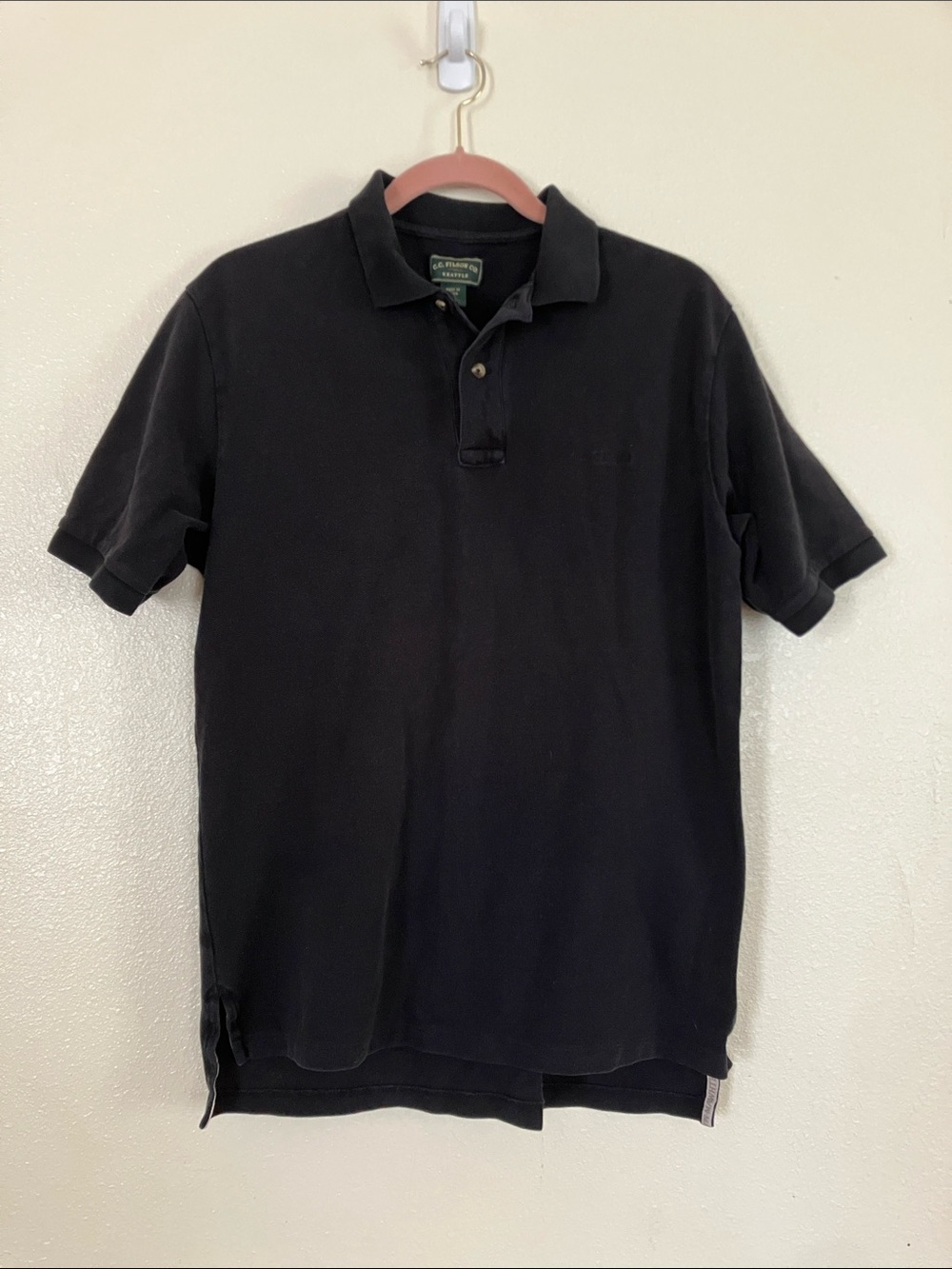 Filson Black Cotton Polo Shirt, M
